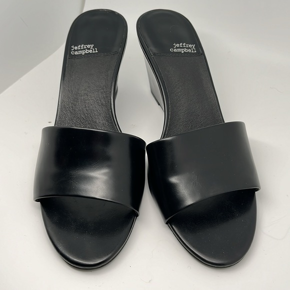 Jeffrey‎ Campbell Raelynn Womens Black Leather Slip-on Wedge Sandals Size 10 - Picture 3 of 14